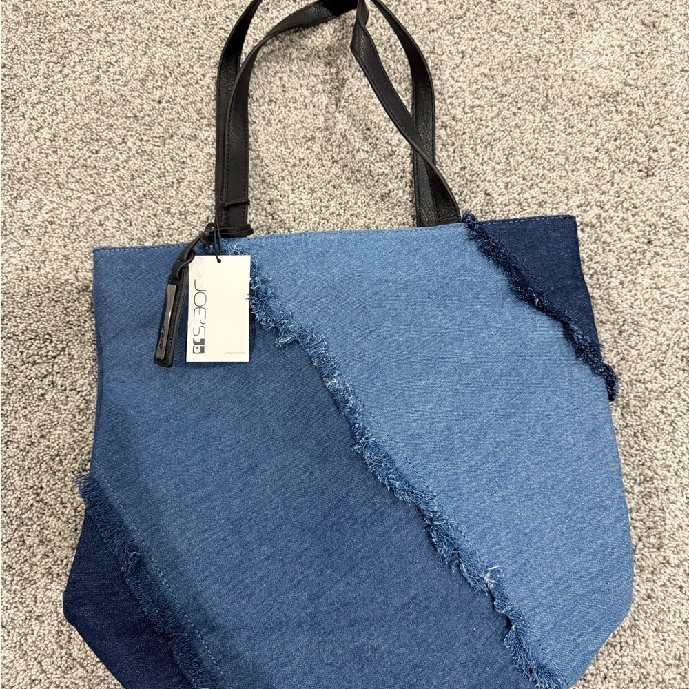 NWT! Joe’s Jean Tri Denim Tote Shoulder Bag Magnetic Close Black Leather Handle